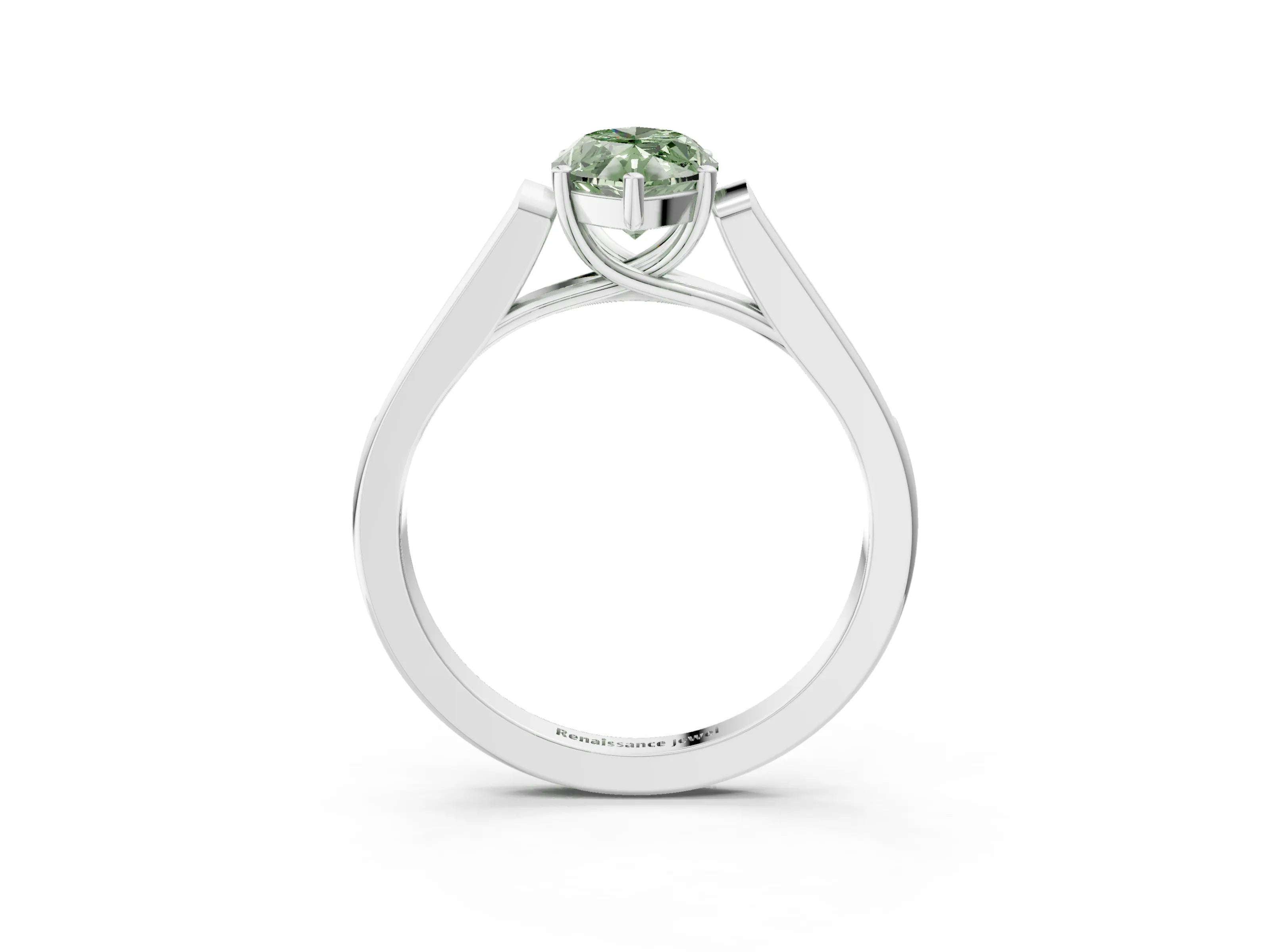 White gold Fancy Green Marquise Cut Solitaire Cathedral Diamond Engagement Ring with Channel-Set Band and Four-Prong Setting_6