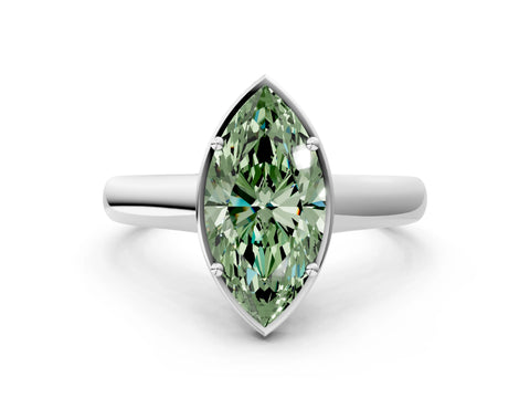 White gold Fancy Green Marquise Cut Solitaire Diamond Engagement Ring with Four-Prong Setting and Tapered Band_12