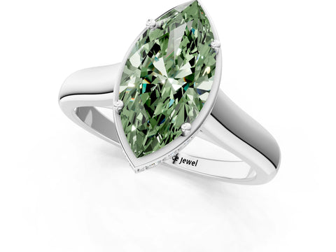White gold Fancy Green Marquise Cut Solitaire Diamond Engagement Ring with Four-Prong Setting and Tapered Band_13