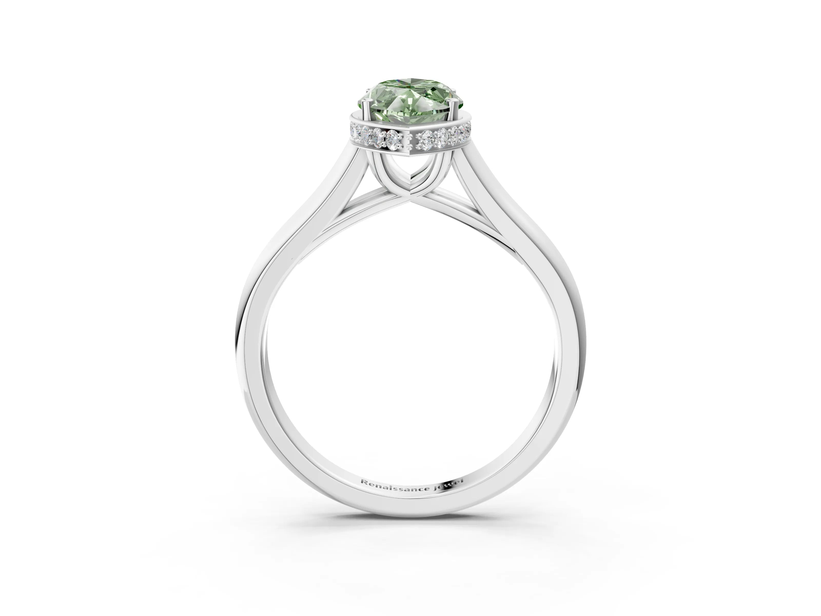 White gold Fancy Green Marquise Cut Solitaire Diamond Engagement Ring with Four-Prong Setting and Tapered Band_15