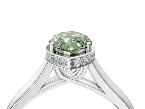 White gold Fancy Green Marquise Cut Solitaire Diamond Engagement Ring with Four-Prong Setting and Tapered Band_16
