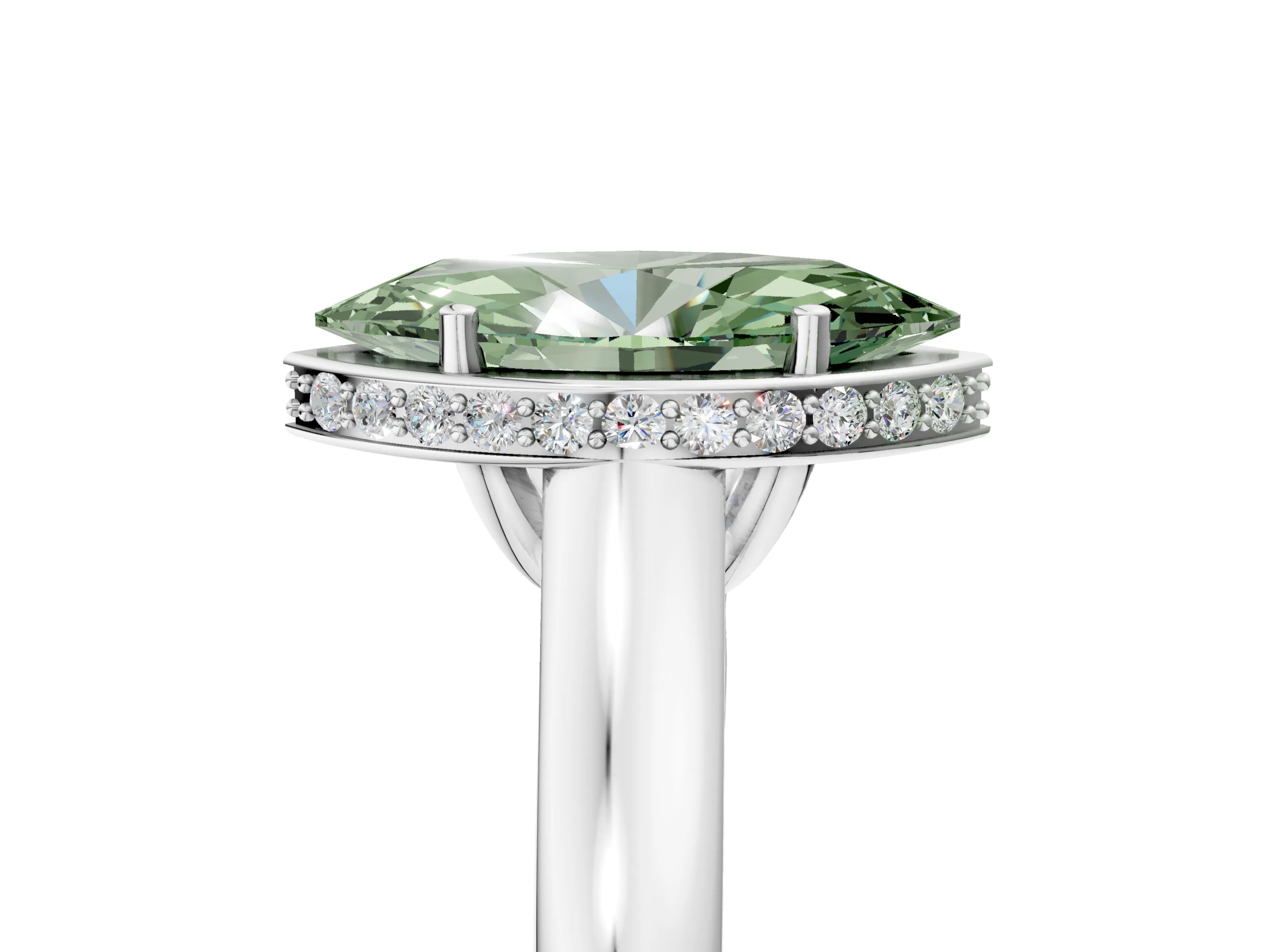 White gold Fancy Green Marquise Cut Solitaire Diamond Engagement Ring with Four-Prong Setting and Tapered Band_17