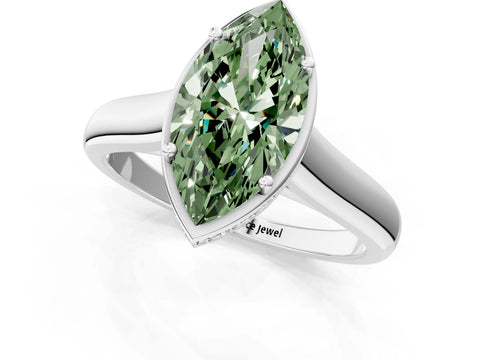 White gold Fancy Green Marquise Cut Solitaire Diamond Engagement Ring with Four-Prong Setting and Tapered Band_1