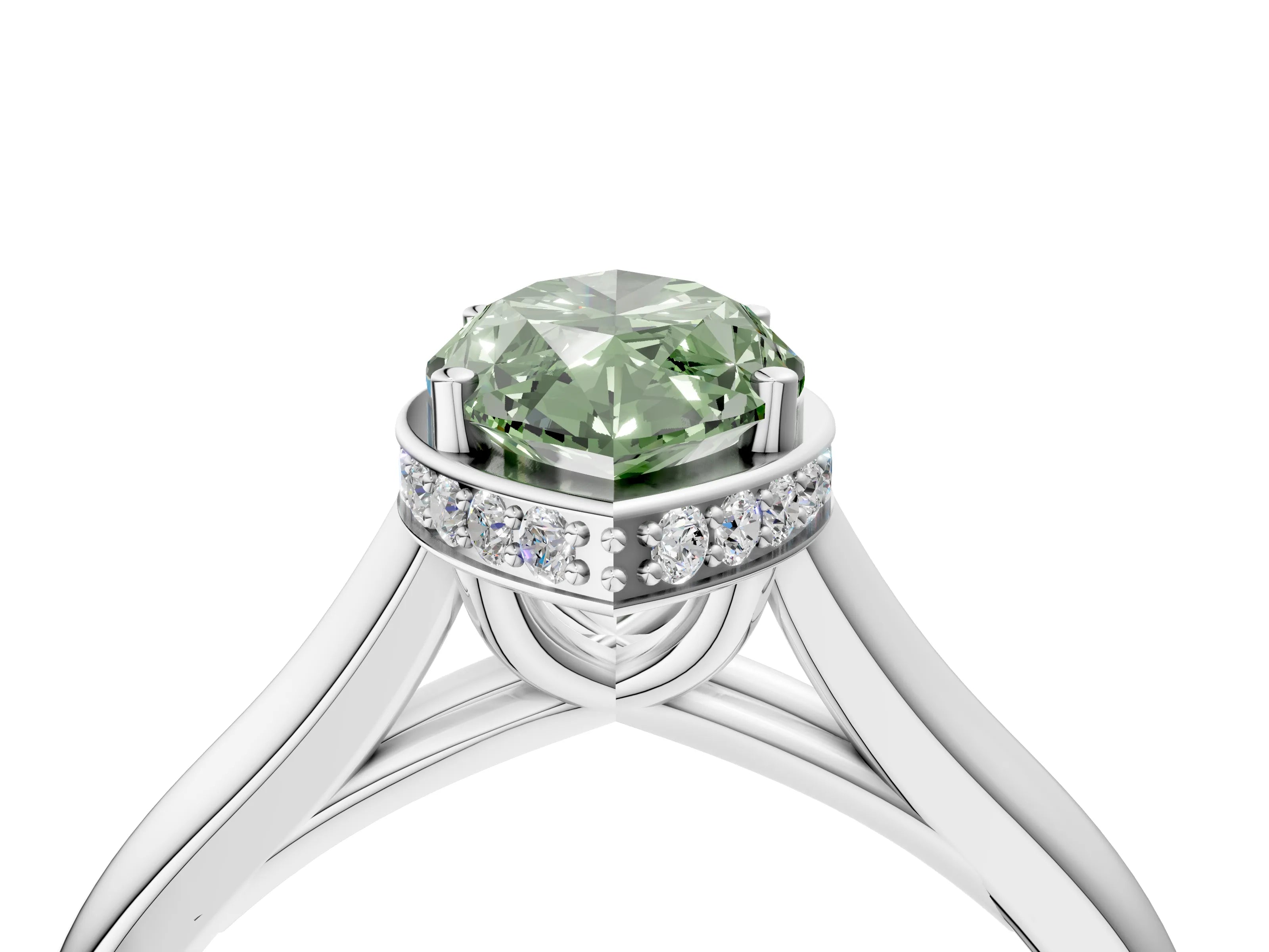 White gold Fancy Green Marquise Cut Solitaire Diamond Engagement Ring with Four-Prong Setting and Tapered Band_4