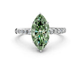 White gold Fancy Green Marquise Cut Solitaire Diamond Engagement Ring with Pavé Band and Six-Prong Setting_12