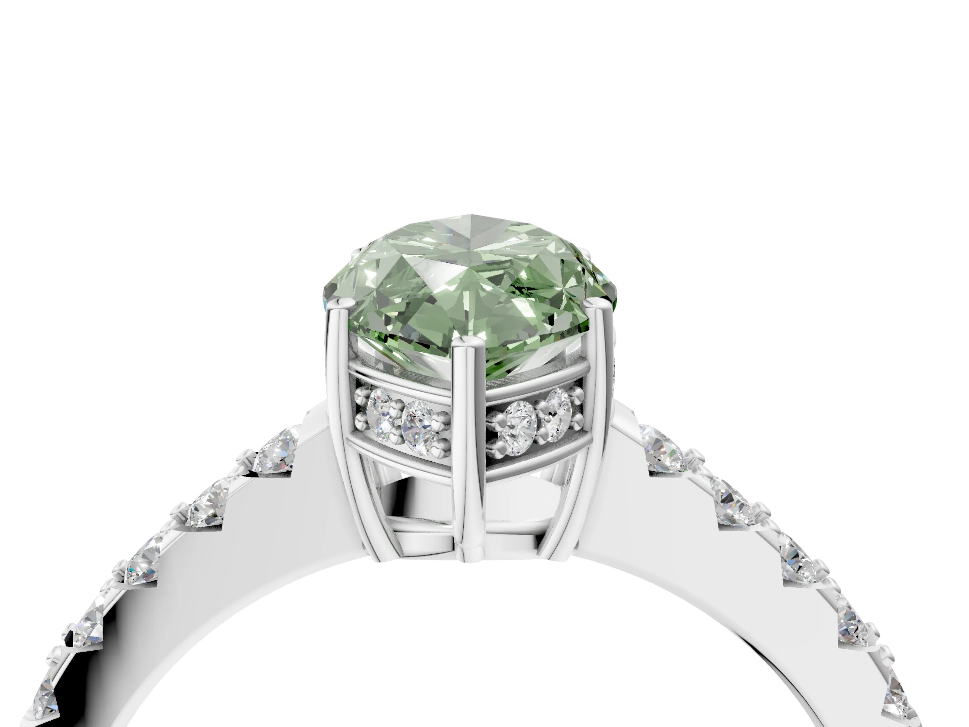 White gold Fancy Green Marquise Cut Solitaire Diamond Engagement Ring with Pavé Band and Six-Prong Setting_16