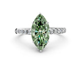 White gold Fancy Green Marquise Cut Solitaire Diamond Engagement Ring with Pavé Band and Six-Prong Setting_24