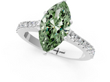 White gold Fancy Green Marquise  Cut Solitaire Diamond Engagement Ring with Pave Band and Four-Prong Setting_159