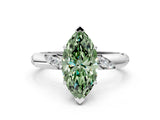 White gold Fancy Green Marquise Cut Solitaire Diamond Engagement Ring with Twisted Pave Band and Four-Prong Setting_19