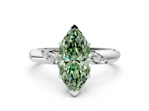 White gold Fancy Green Marquise Cut Solitaire Diamond Engagement Ring with Twisted Pave Band and Four-Prong Setting_19