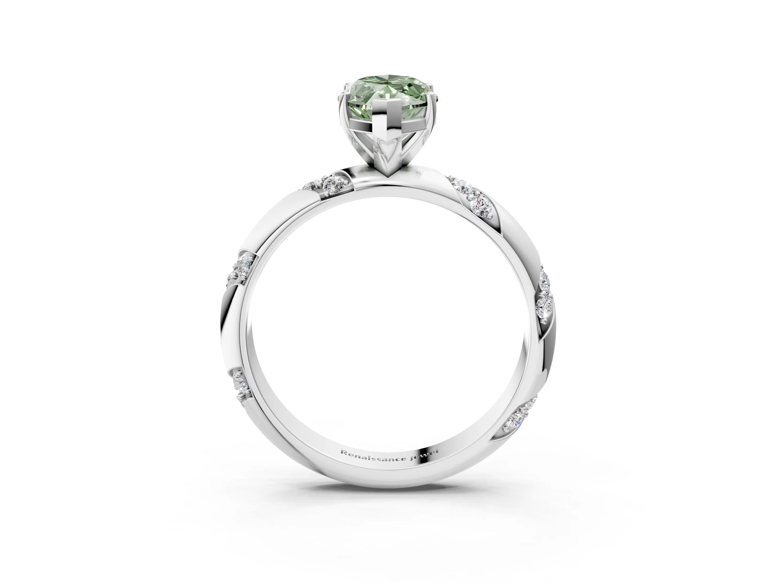 White gold Fancy Green Marquise Cut Solitaire Diamond Engagement Ring with Twisted Pave Band and Four-Prong Setting_22