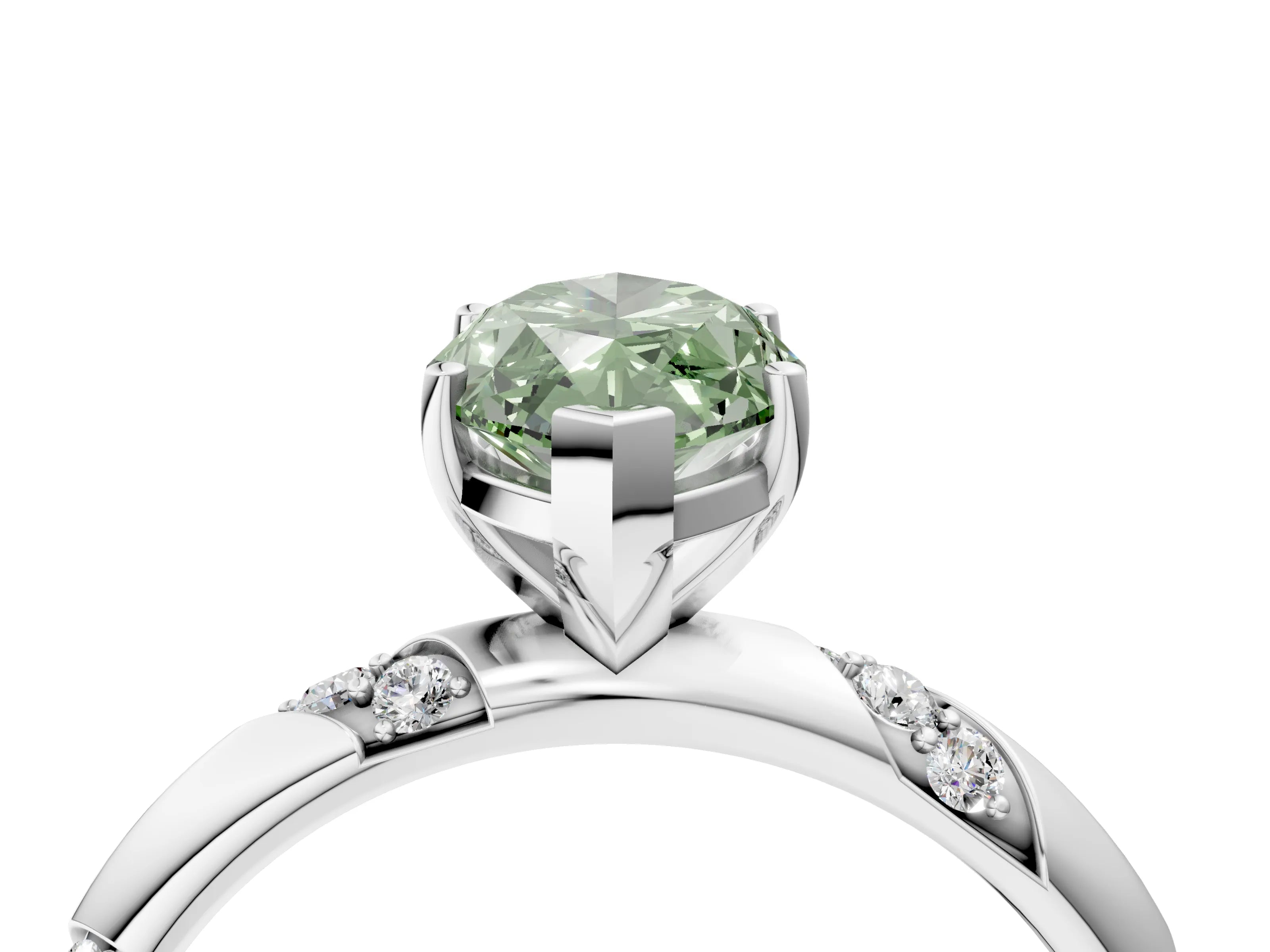 White gold Fancy Green Marquise Cut Solitaire Diamond Engagement Ring with Twisted Pave Band and Four-Prong Setting_23