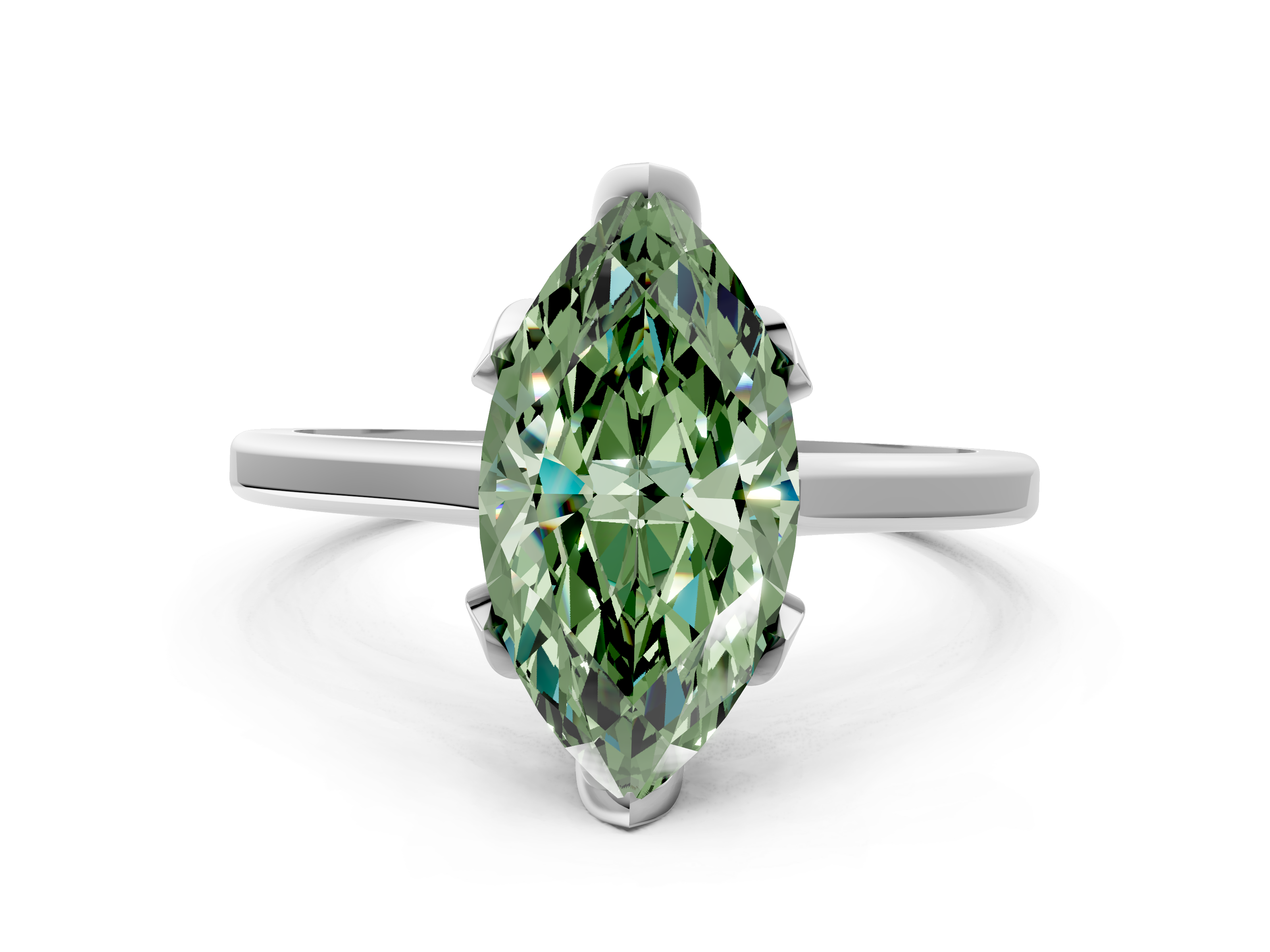 White gold Fancy Green Marquise  Cut Solitaire Diamond Ring with Flower-Prong Setting and Classic Band_118