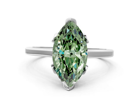 White gold Fancy Green Marquise  Cut Solitaire Diamond Ring with Flower-Prong Setting and Classic Band_118