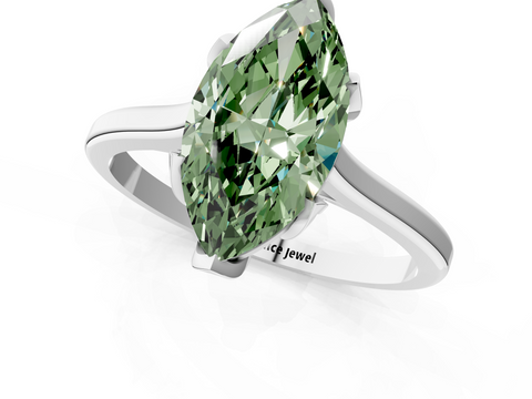 White gold Fancy Green Marquise  Cut Solitaire Diamond Ring with Flower-Prong Setting and Classic Band_119