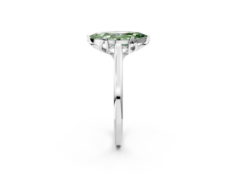 White gold Fancy Green Marquise  Cut Solitaire Diamond Ring with Flower-Prong Setting and Classic Band_120