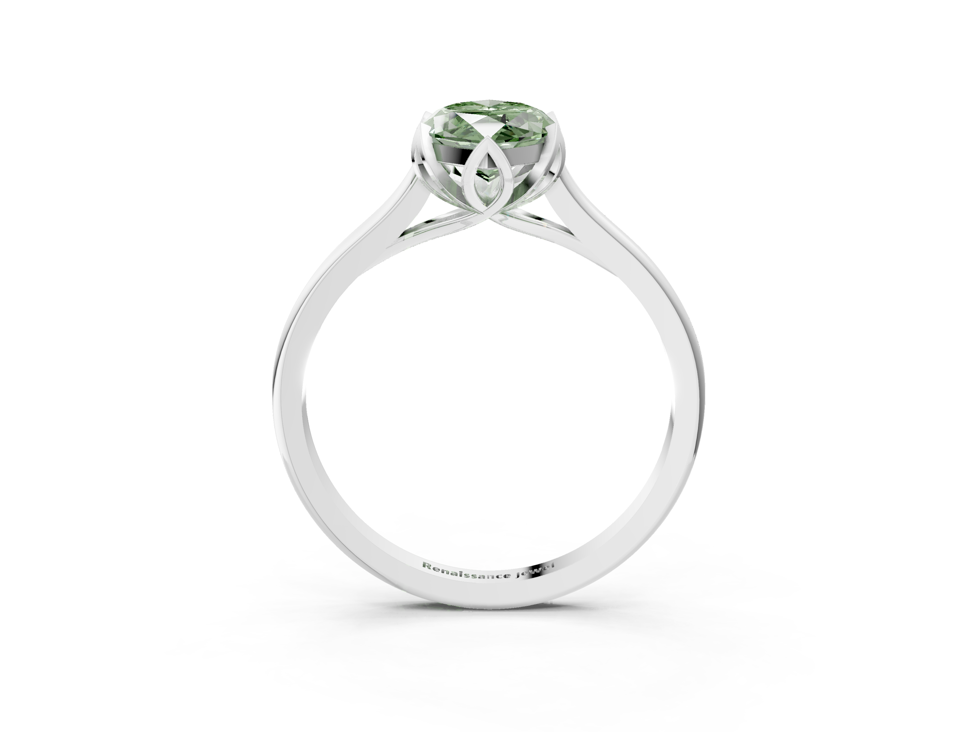 White gold Fancy Green Marquise  Cut Solitaire Diamond Ring with Flower-Prong Setting and Classic Band_121