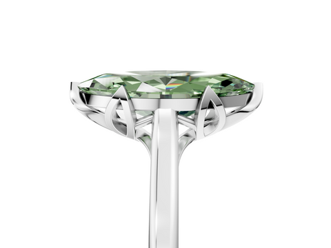 White gold Fancy Green Marquise  Cut Solitaire Diamond Ring with Flower-Prong Setting and Classic Band_123
