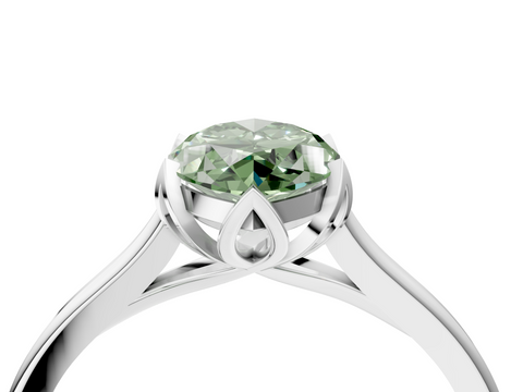 White gold Fancy Green Marquise  Cut Solitaire Diamond Ring with Flower-Prong Setting and Classic Band_135