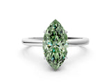 White gold Fancy Green Marquise Cut Solitaire Diamond Ring with Prong Setting and Plain Band_12