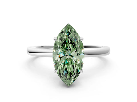 White gold Fancy Green Marquise Cut Solitaire Diamond Ring with Prong Setting and Plain Band_12