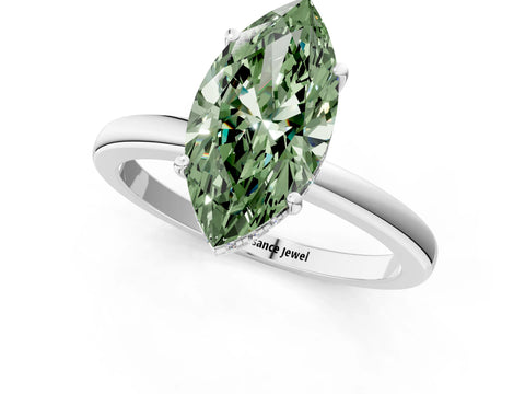 White gold Fancy Green Marquise Cut Solitaire Diamond Ring with Prong Setting and Plain Band_13
