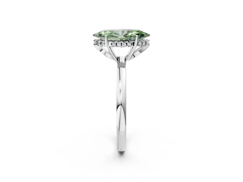 White gold Fancy Green Marquise Cut Solitaire Diamond Ring with Prong Setting and Plain Band_14