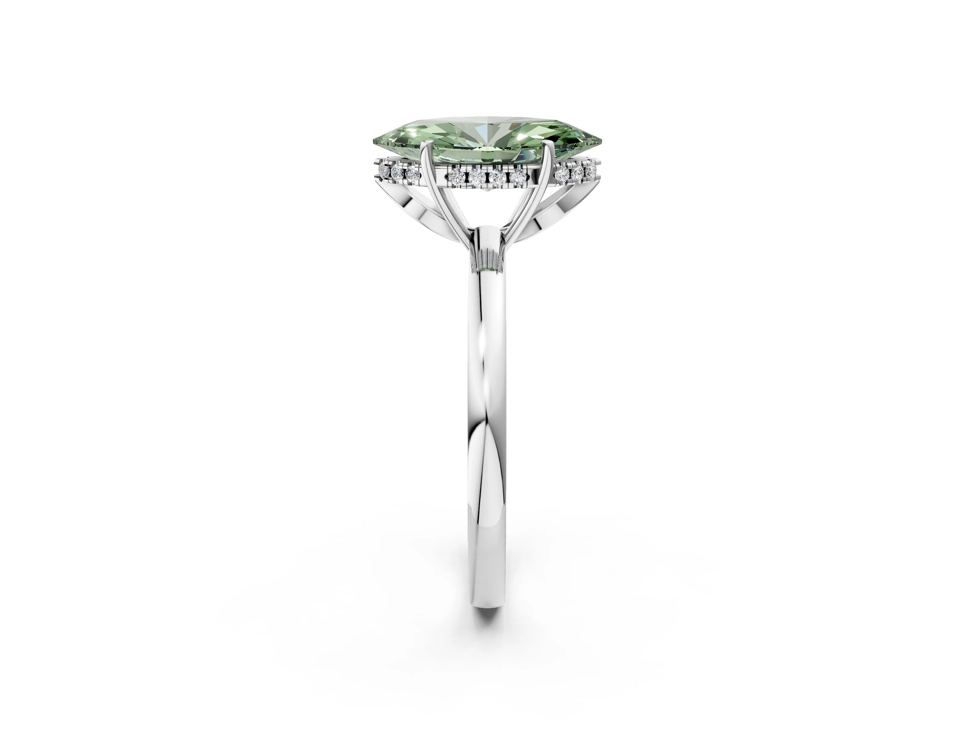 White gold Fancy Green Marquise Cut Solitaire Diamond Ring with Prong Setting and Plain Band_14