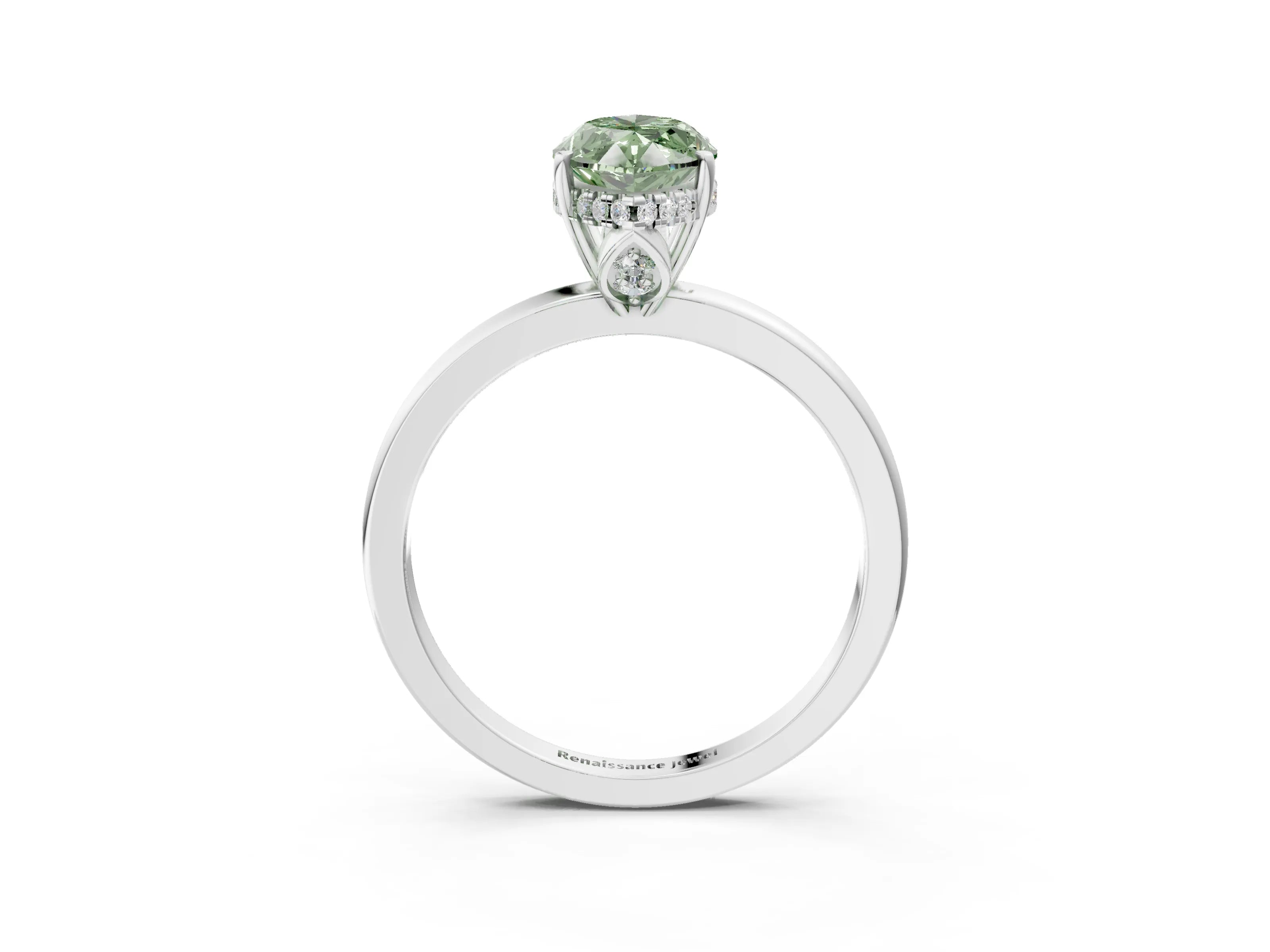 White gold Fancy Green Marquise Cut Solitaire Diamond Ring with Prong Setting and Plain Band_15