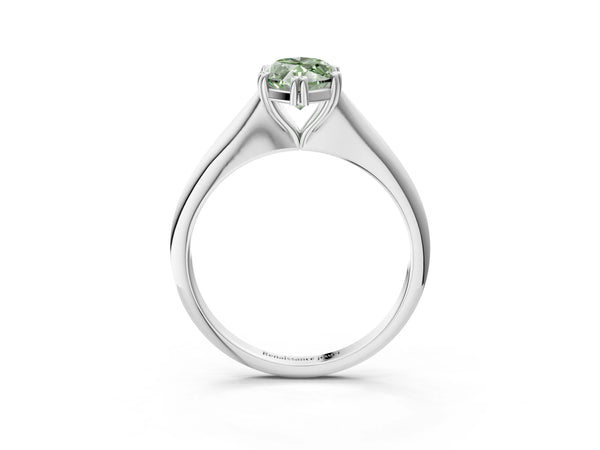 Platinum Fancy Green Marquise Cut Solitaire Diamond Ring with Six-Prong Setting and Classic Band