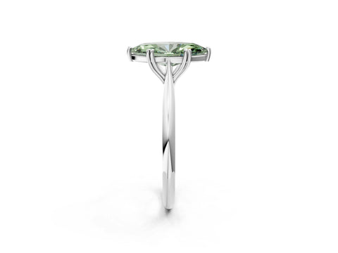 White gold Fancy Green Marquise Cut Solitaire Diamond Ring with Six-Prong Setting and Classic Band_2
