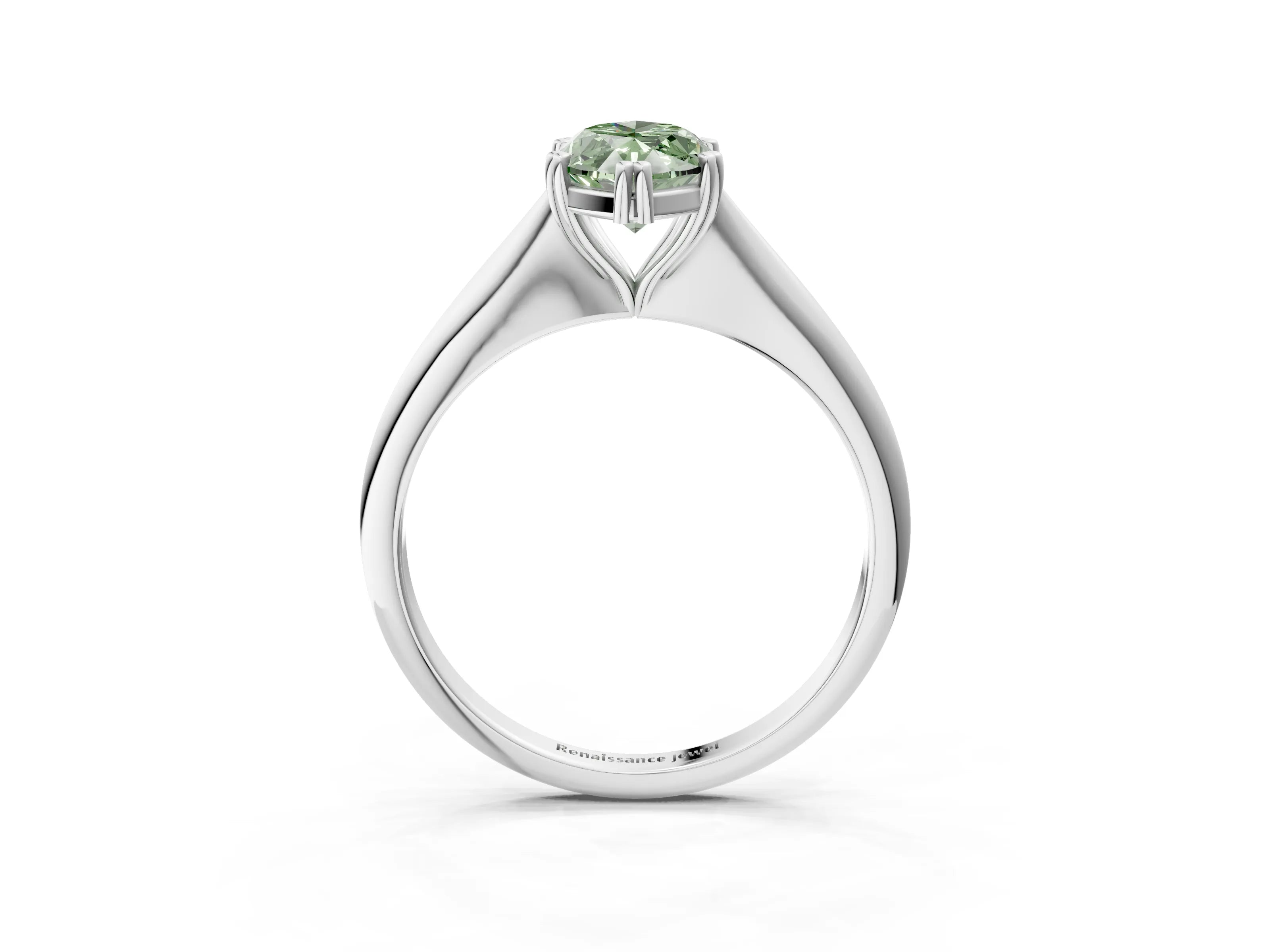 White gold Fancy Green Marquise Cut Solitaire Diamond Ring with Six-Prong Setting and Classic Band_3