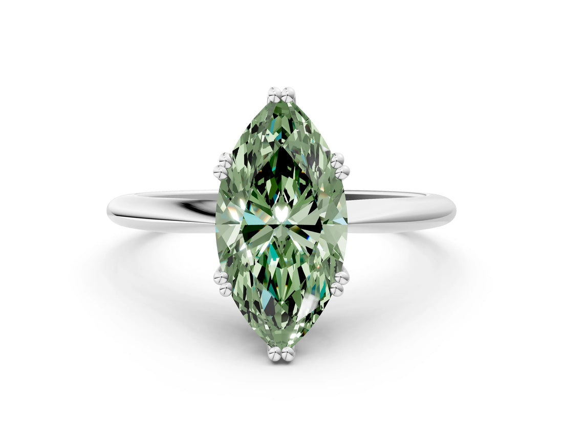 White gold Fancy Green Marquise Cut Solitaire Diamond Ring with Six-Prong Setting and Classic Band_50