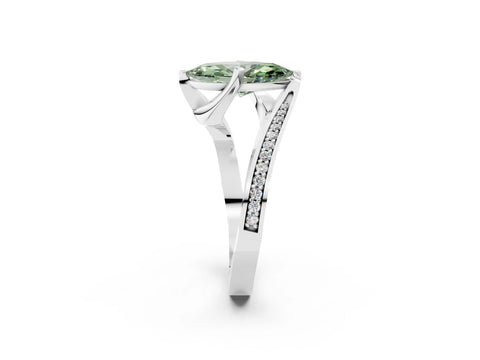 White gold Fancy Green Marquise Cut Solitaire Diamond Twist Band with Pavé Setting and Four-Prong Setting_14