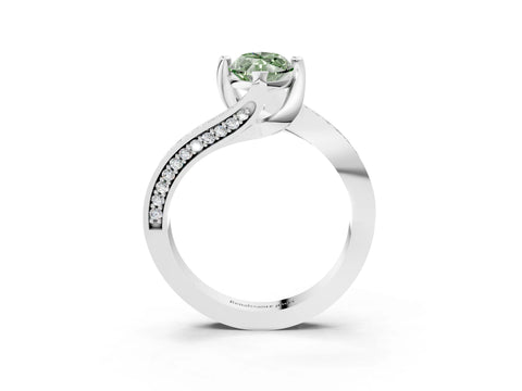 White gold Fancy Green Marquise Cut Solitaire Diamond Twist Band with Pavé Setting and Four-Prong Setting_15