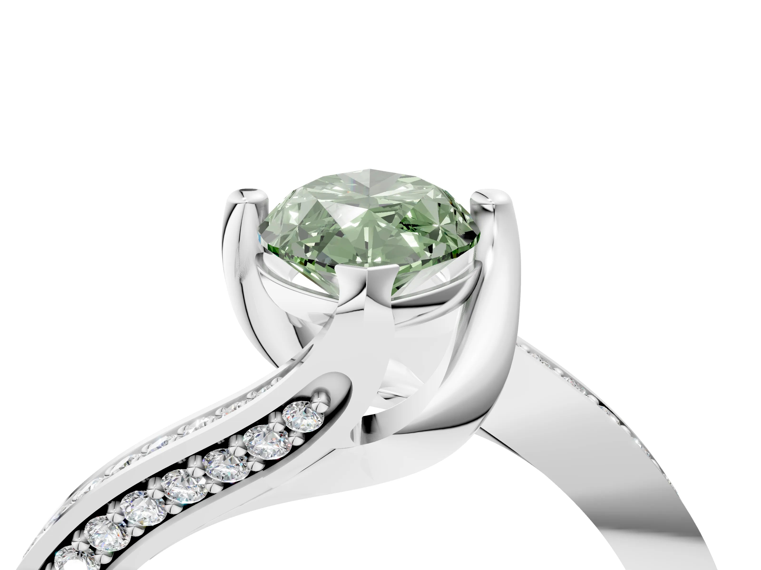 White gold Fancy Green Marquise Cut Solitaire Diamond Twist Band with Pavé Setting and Four-Prong Setting_16
