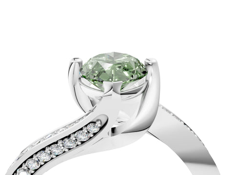 White gold Fancy Green Marquise Cut Solitaire Diamond Twist Band with Pavé Setting and Four-Prong Setting_16