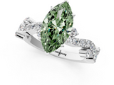 White gold Fancy Green Marquise  Cut Solitaire Diamond Twisted Band with Pave Setting_45
