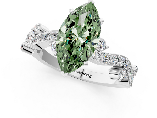 White gold Fancy Green Marquise  Cut Solitaire Diamond Twisted Band with Pave Setting
