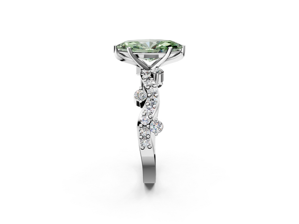 White gold Fancy Green Marquise  Cut Solitaire Diamond Twisted Band with Pave Setting