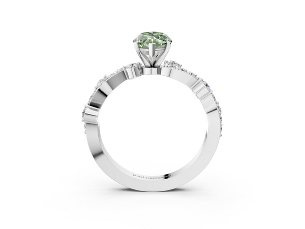 White gold Fancy Green Marquise  Cut Solitaire Diamond Twisted Band with Pave Setting