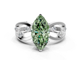 White gold Fancy Green Marquise  Cut Solitaire Diamond with Side Stones on Criss-Cross Band and Four-Prong Setting_3