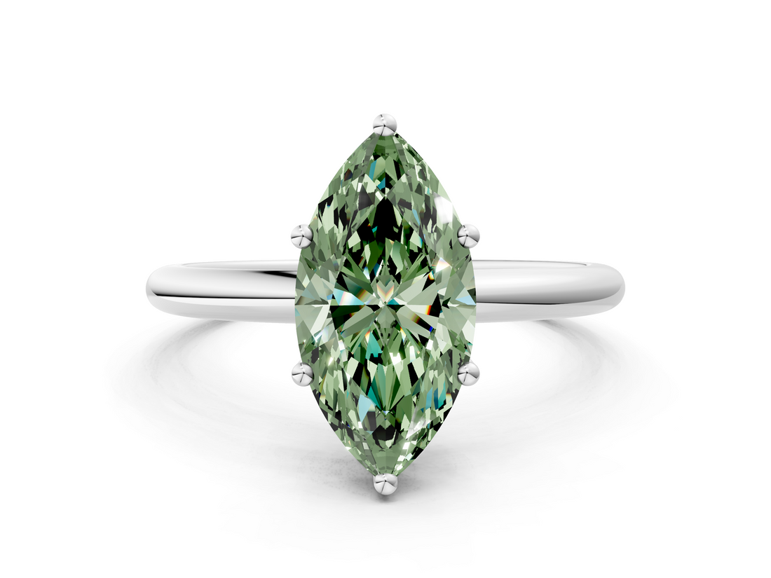 White gold Fancy Green Marquise  Cut Solitaire Engagement Ring with Four-Prong Setting and Classic Band_36