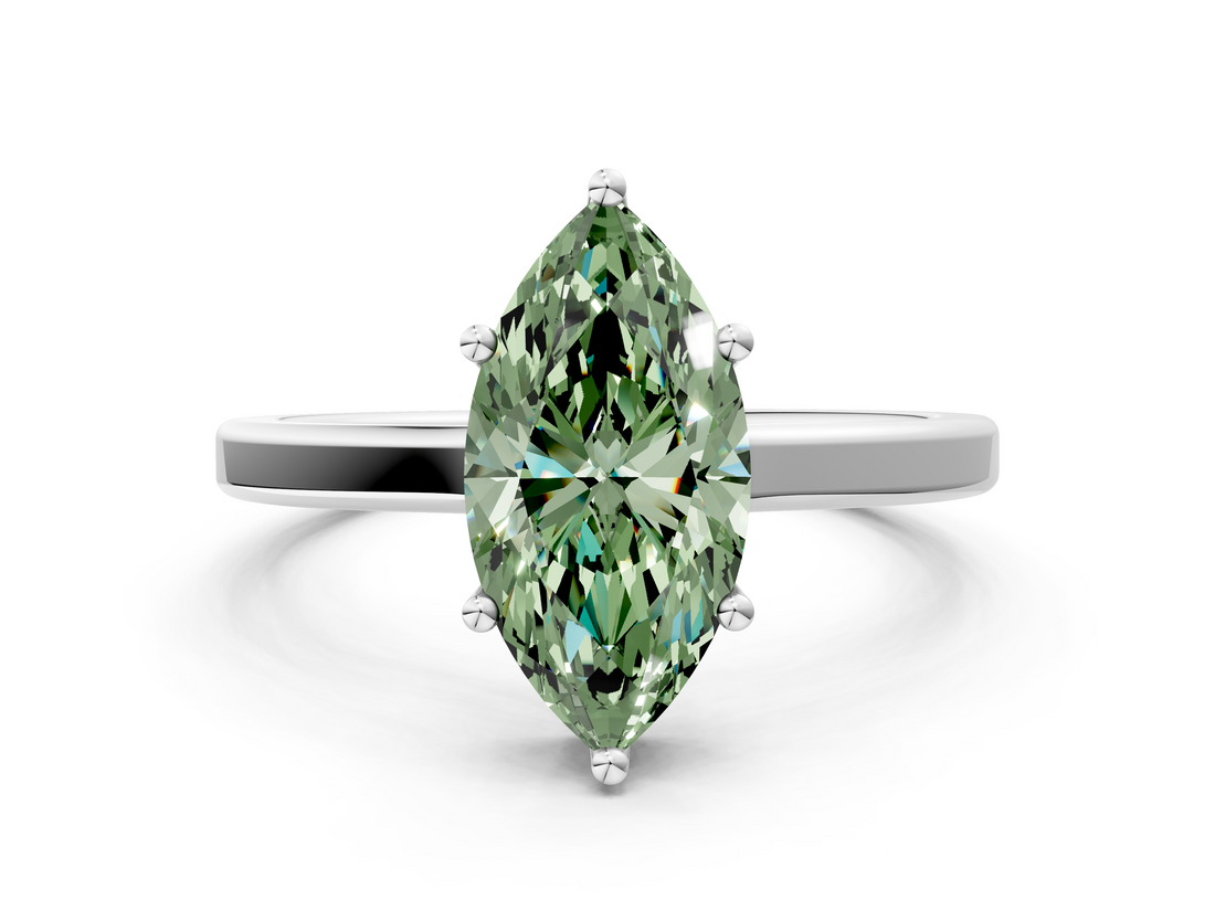 White gold Fancy Green Marquise  Cut Solitaire Engagement Ring with Four-Prong Setting on a Classic Band_20
