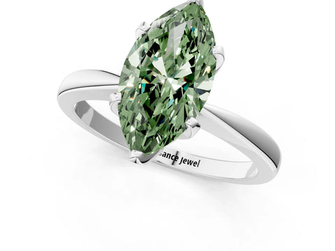 White gold Fancy Green Marquise Cut Solitaire Engagement Ring with Six-Prong Setting and Tapered Band_1