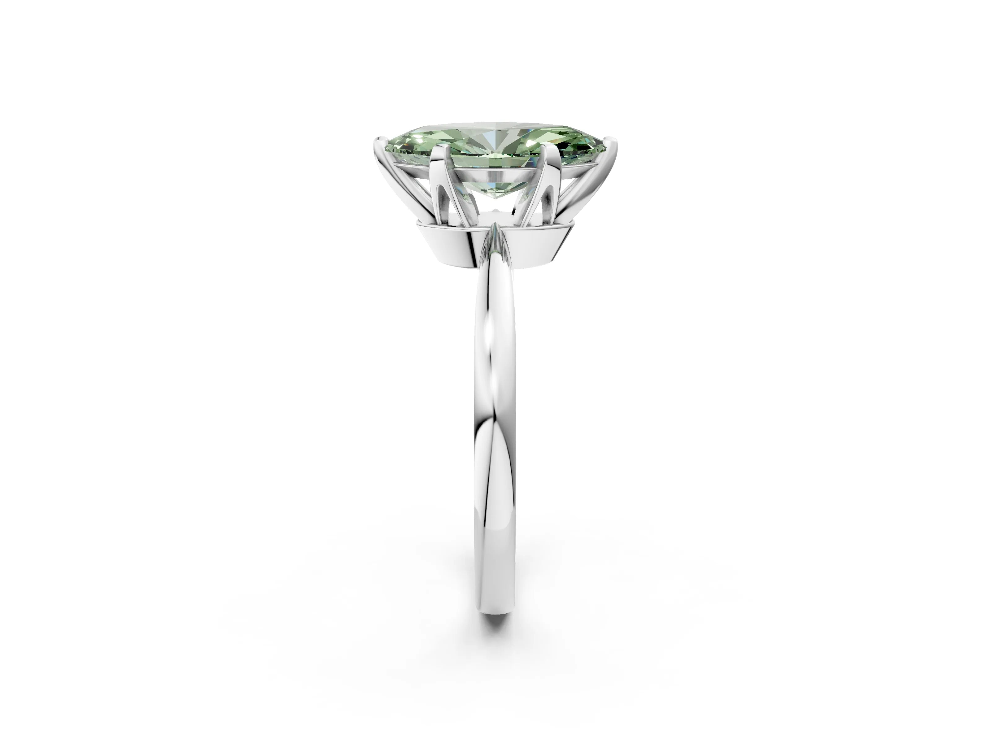White gold Fancy Green Marquise Cut Solitaire Engagement Ring with Six-Prong Setting and Tapered Band_2