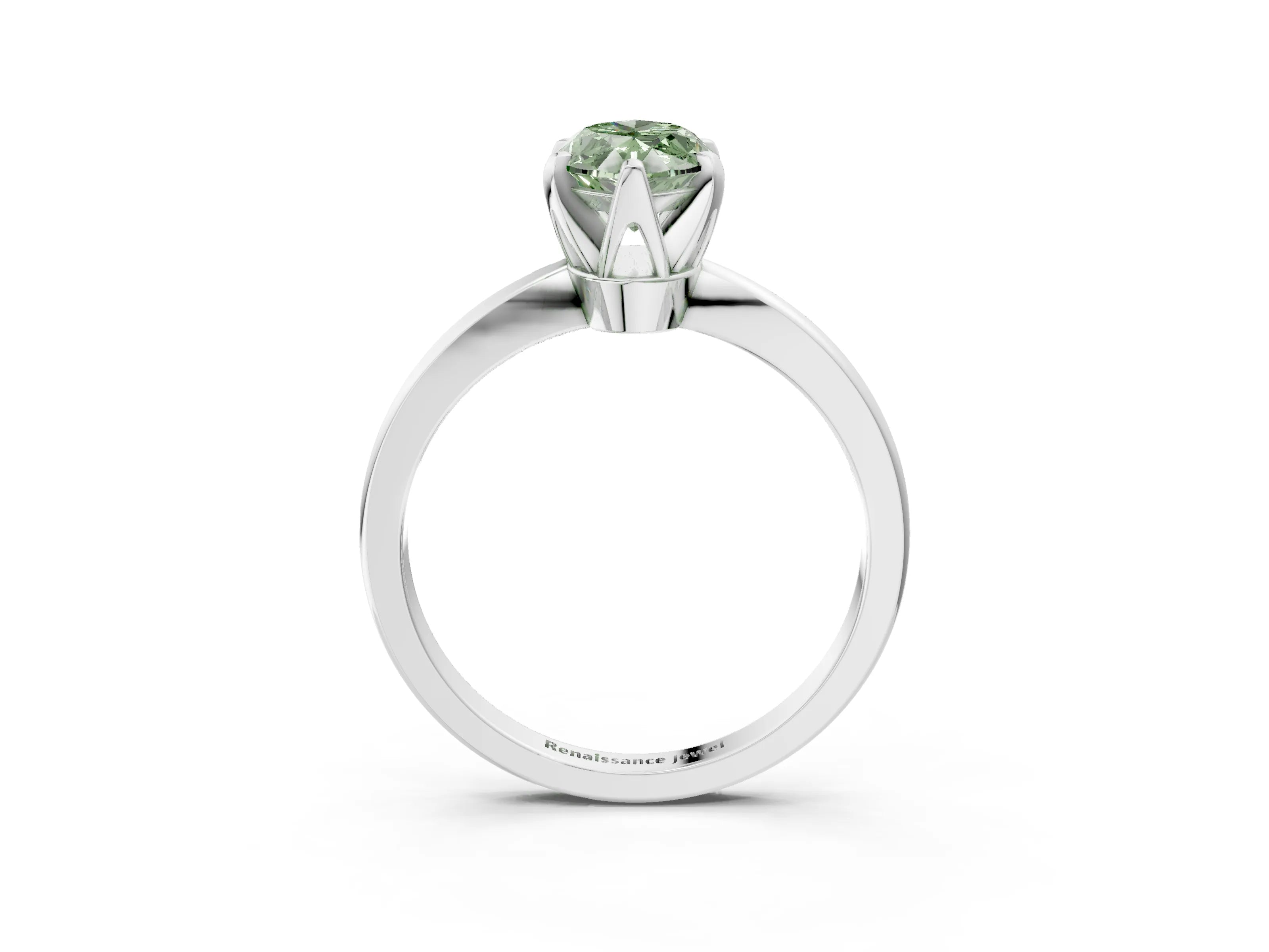 White gold Fancy Green Marquise Cut Solitaire Engagement Ring with Six-Prong Setting and Tapered Band_3
