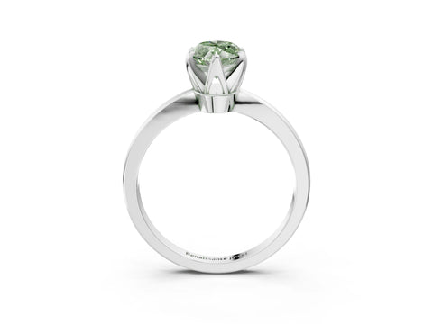 White gold Fancy Green Marquise Cut Solitaire Engagement Ring with Six-Prong Setting and Tapered Band_3