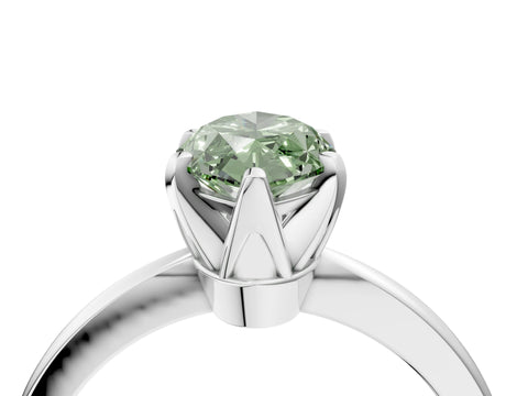 White gold Fancy Green Marquise Cut Solitaire Engagement Ring with Six-Prong Setting and Tapered Band_4