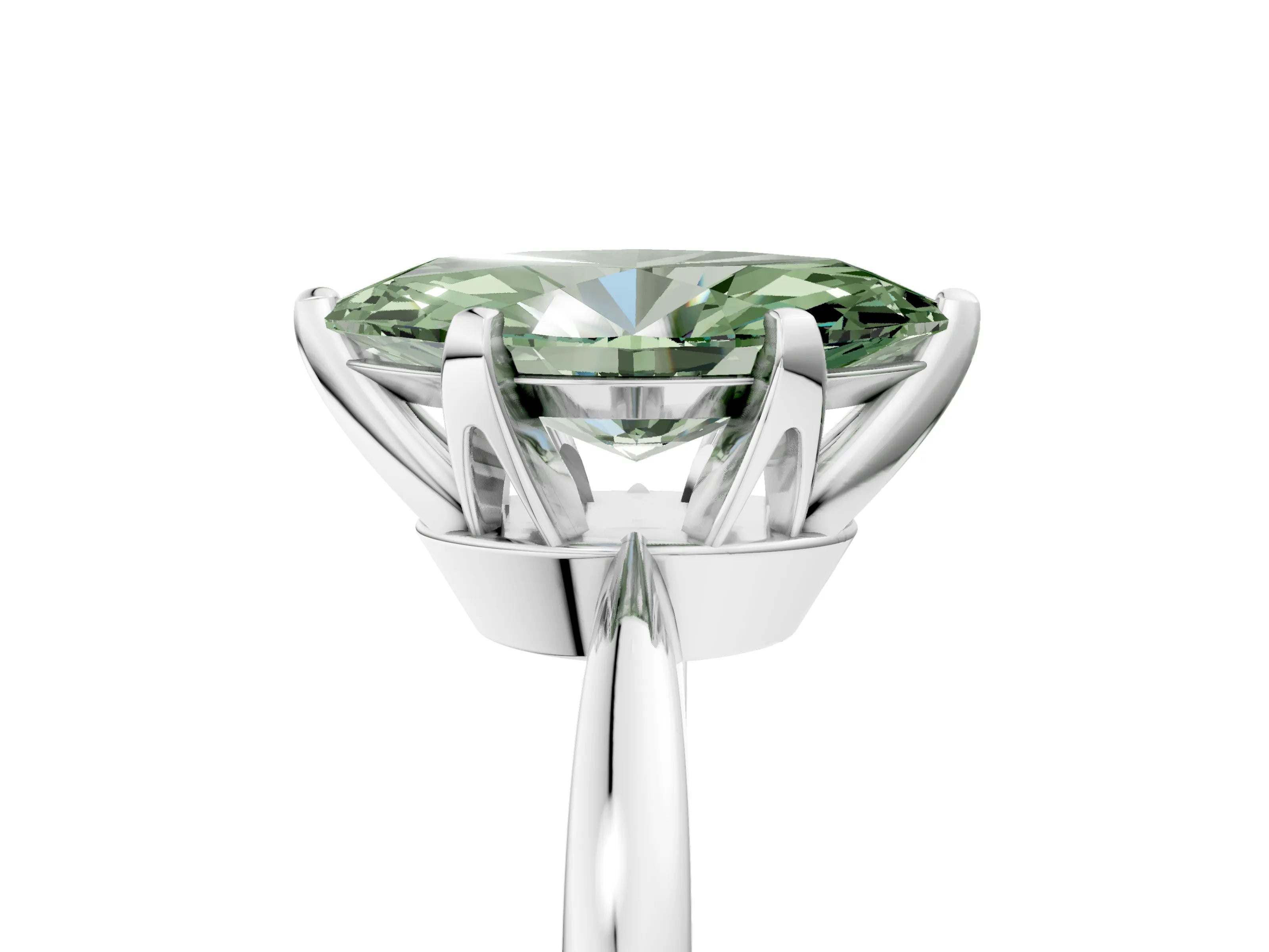 White gold Fancy Green Marquise Cut Solitaire Engagement Ring with Six-Prong Setting and Tapered Band_5